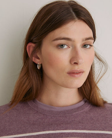 Maglione in cotone biologico a righe color malva