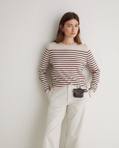 Maglione in cotone biologico a righe ecrù