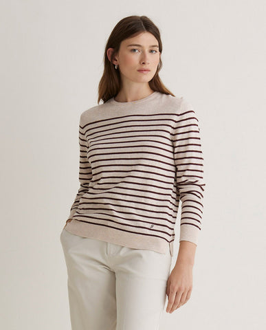 Maglione in cotone biologico a righe ecrù