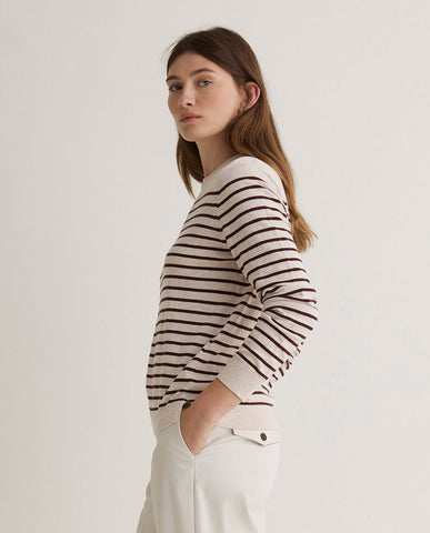 Maglione in cotone biologico a righe ecrù