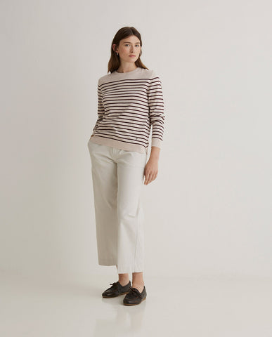 Maglione in cotone biologico a righe ecrù