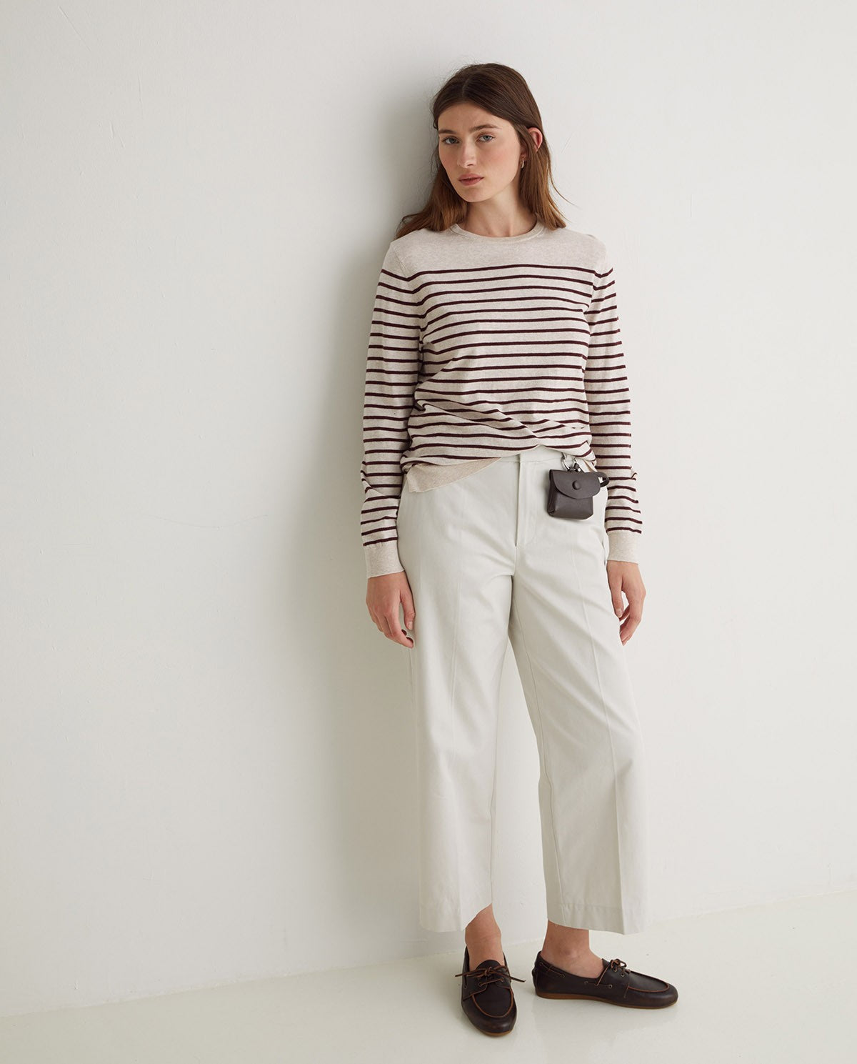 Maglione in cotone biologico a righe ecrù