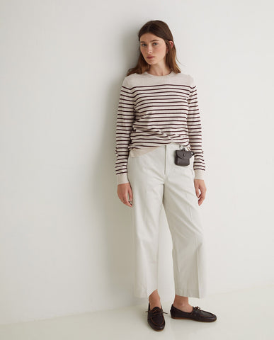 Maglione in cotone biologico a righe ecrù