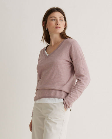 Maglione con scollo a V in cotone biologico color malva