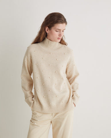 Maglione lavorato a maglia in misto lana ecrù