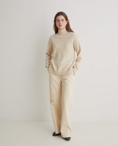 Maglione lavorato a maglia in misto lana ecrù