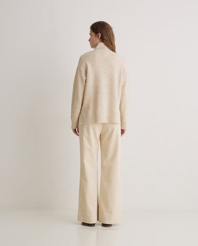 Maglione lavorato a maglia in misto lana ecrù