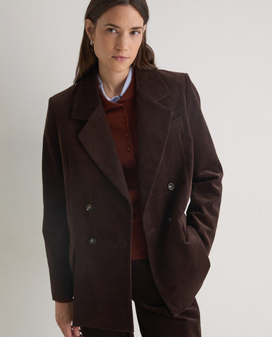 Blazer in velluto a coste di cotone color cioccolato