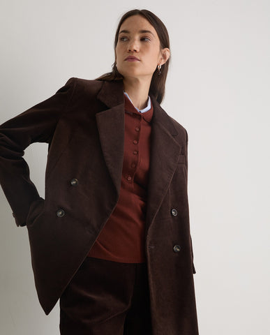 Blazer in velluto a coste di cotone color cioccolato