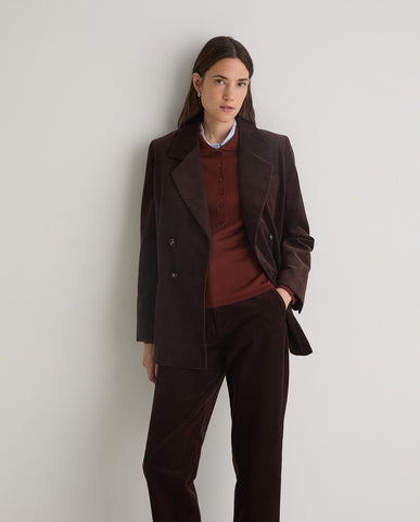 Blazer in velluto a coste di cotone color cioccolato