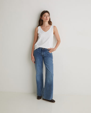 Jeans blu a gamba larga in cotone biologico