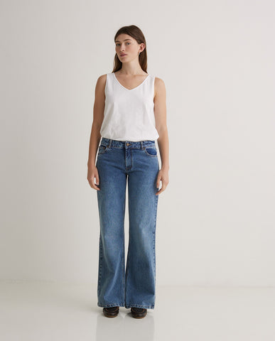 Jeans blu a gamba larga in cotone biologico