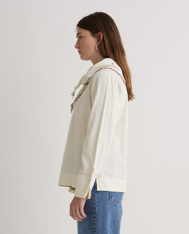 Blusa ecrù con sciarpa rimovibile