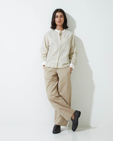 Blusa in 100% cotone a righe ecrù