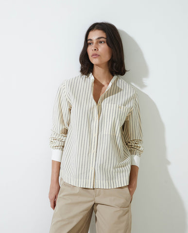 Blusa in 100% cotone a righe ecrù