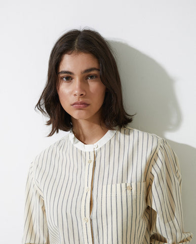 Blusa in 100% cotone a righe ecrù