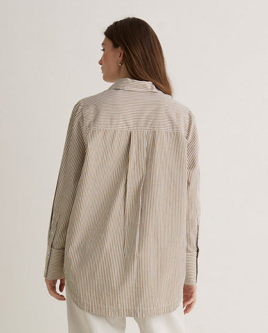 Camicia in popeline di cotone biologico a righe color cammello
