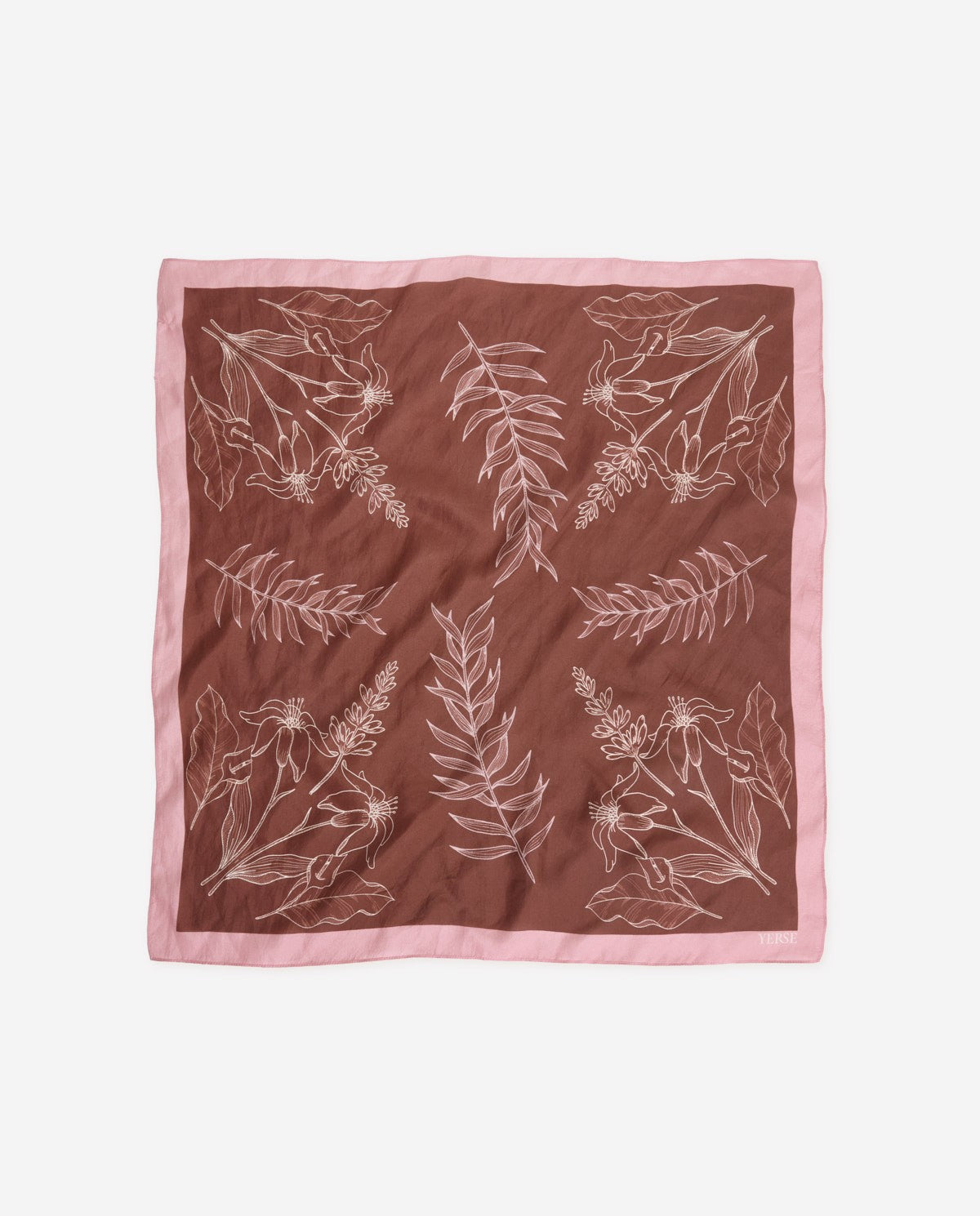 Sciarpa floreale in seta 100% color marrone