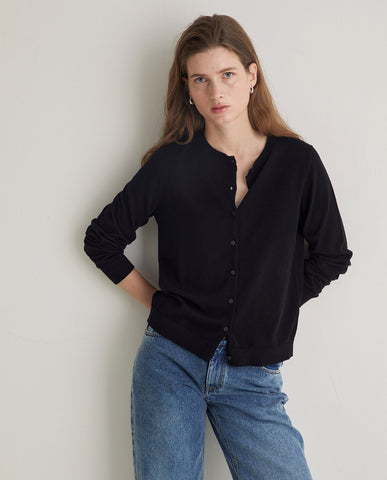 Cardigan girocollo in cotone biologico nero