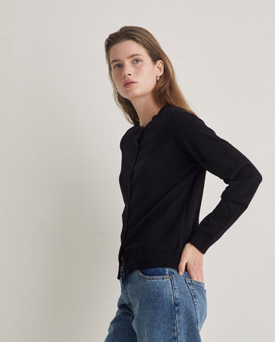Cardigan girocollo in cotone biologico nero