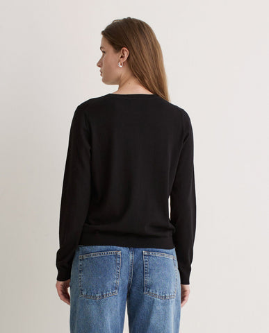 Cardigan girocollo in cotone biologico nero