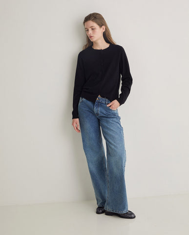 Cardigan girocollo in cotone biologico nero