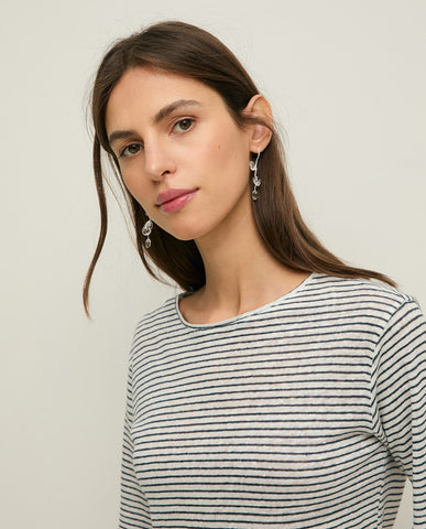 T-shirt a righe in lino a maniche corte