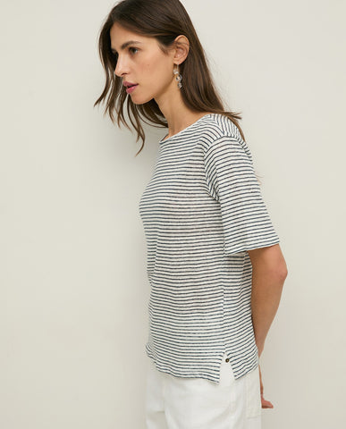 T-shirt a righe in lino a maniche corte