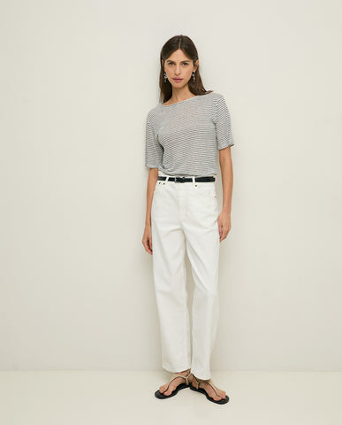 T-shirt a righe in lino a maniche corte
