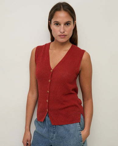 Gilet in lino con scollo a V
