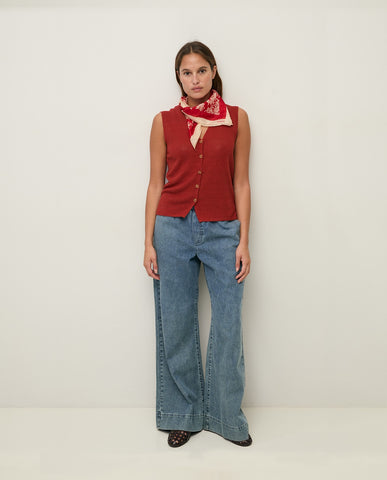 Gilet in lino con scollo a V