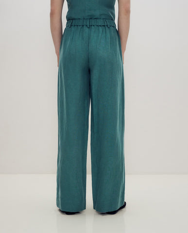 Pantaloni dritti sartoriali in misto lino