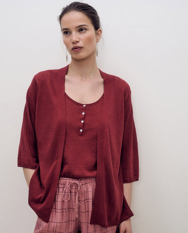 Cardigan in lino pregiato e cotone