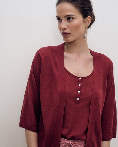 Cardigan in lino pregiato e cotone