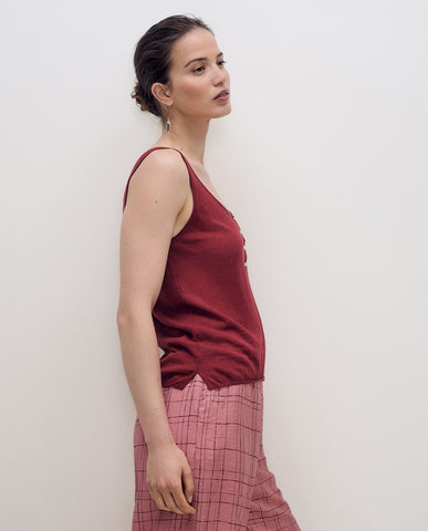 Top a spalline sottili in lino e cotone