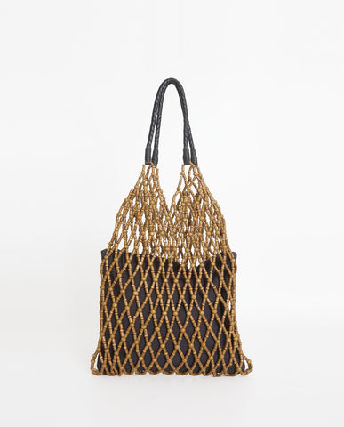 Borsa a rete con perline di legno