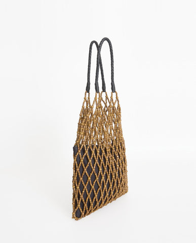 Borsa a rete con perline di legno