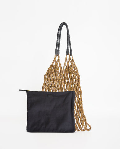 Borsa a rete con perline di legno