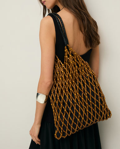 Borsa a rete con perline di legno