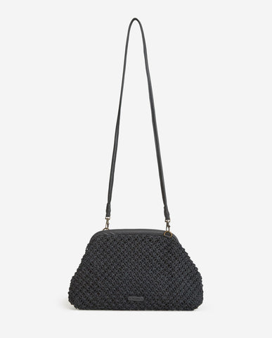 Pochette intrecciata con manico in pelle