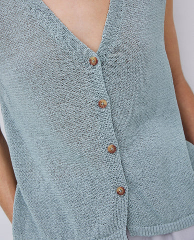 Gilet in cotone verde chiaro con scollo a V