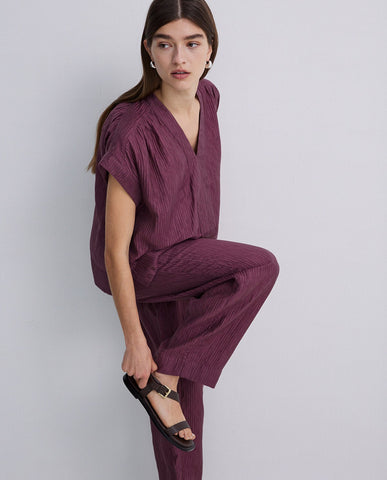 Pantaloni a gamba larga color melanzana