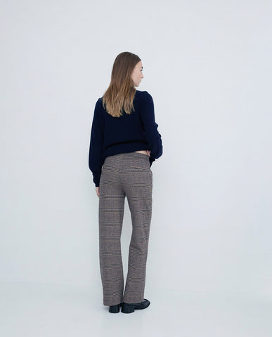 Pantaloni larghi a quadri color cioccolato