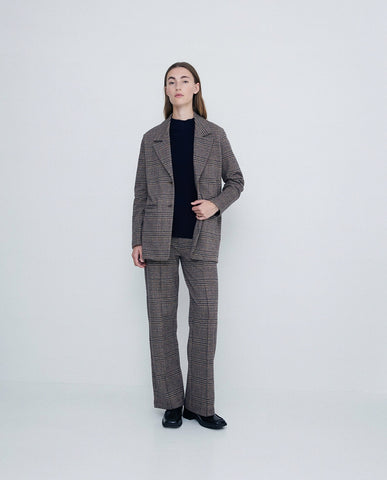Pantaloni larghi a quadri color cioccolato