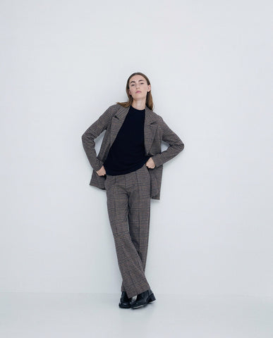 Pantaloni larghi a quadri color cioccolato