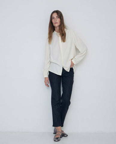 Camicia fluida con scollo alla Mao ecru