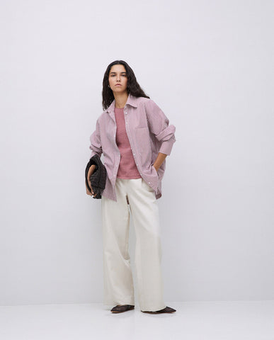 Camicia in popeline a righe color granata