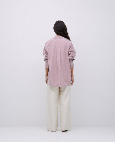 Camicia in popeline a righe color granata