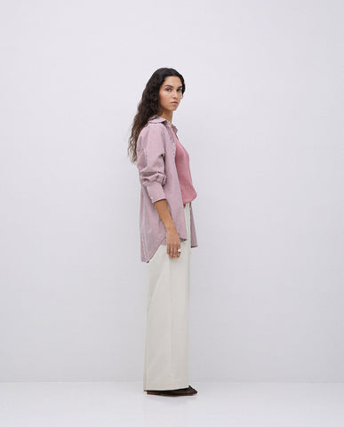 Camicia in popeline a righe color granata