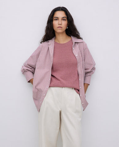 Camicia in popeline a righe color granata